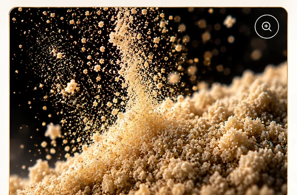 Detail of dry-sift resin material