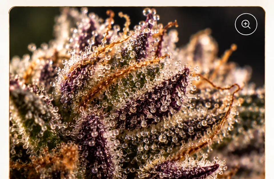 Trichome-rich flower in close-up
